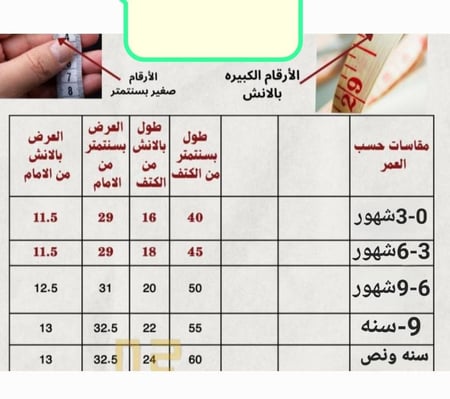 جدول مقاسات ملابس أطفال-متجر فرح
