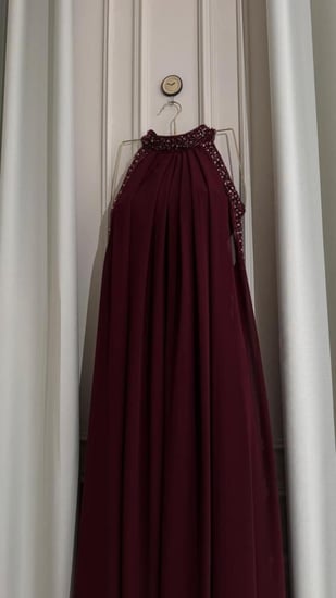 فستان شيفون تطريز عودي