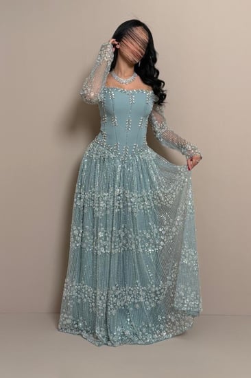 فستان سهرة سماوي كلفة