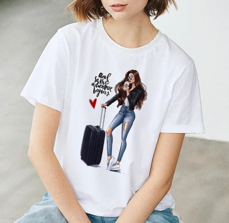 تيشيرت ابيض قطن طباعة ملونة