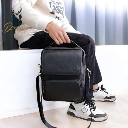 حقيبة كروس رجالي  جلد طبيعي أصيل من BAMM GULF موديل - 2228