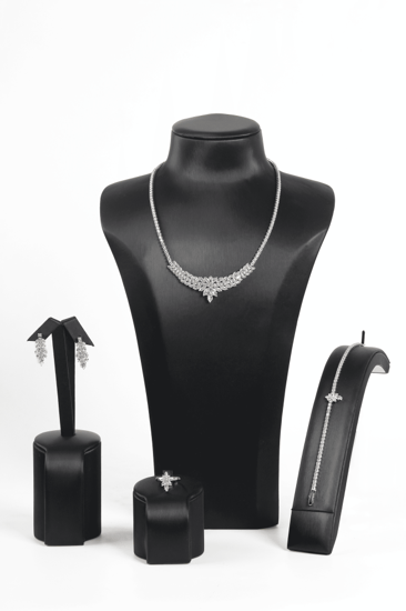 طقم زركون 4 قطع فضي كامل لامع