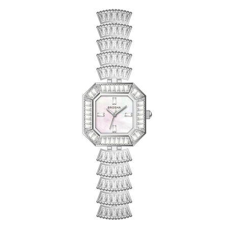 ساعة فخمة من BROSHA لون فضي و ميناء صدفي
