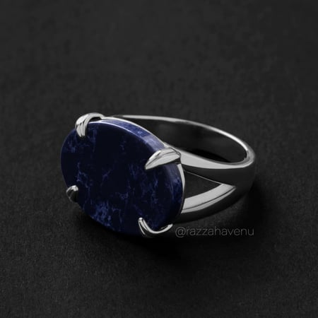 خاتم ملكي مخالب فضه عيار 925 - كحلي معرق