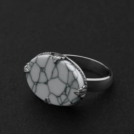 خاتم ملكي مقبض كلاسيكي فضه عيار 925 - ابيض معرق