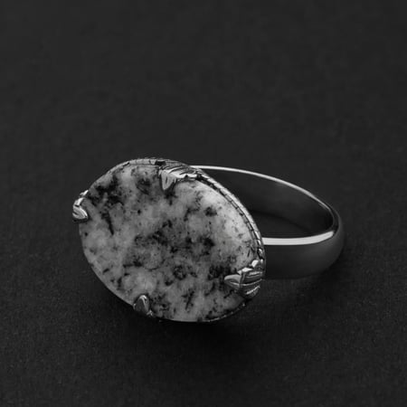 خاتم ملكي مقبض كلاسيكي فضه عيار 925 - رمادي مميز