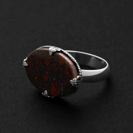 خاتم ملكي مقبض كلاسيكي فضه عيار 925 - احمر معرق