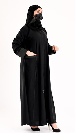 عباية جيوب كم مقلوب اسود