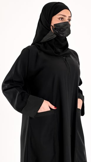 عباية جيوب كم مقلوب اسود