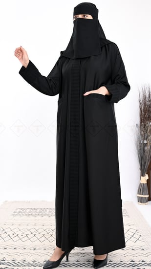 عباية نصف كلوش للدوام بجيوب بقماش كريب صالونة