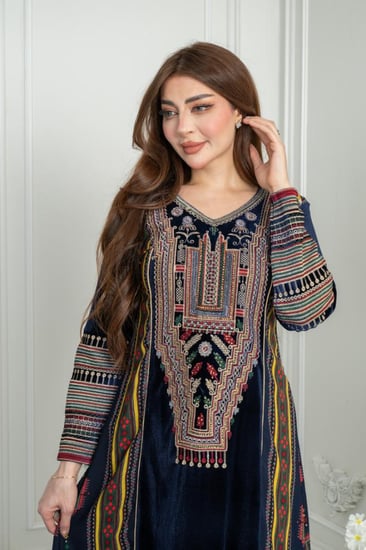 جلابيه مخمل تراثي ريتا مشجر3