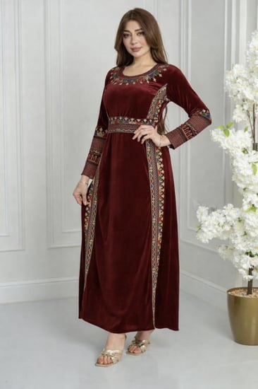 فستان مخمل تراثي ريفا خطين