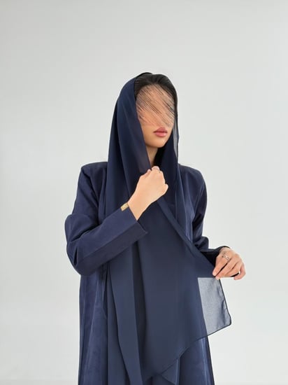 بليزر | عباية ديلان بقماش حرير تركي مشجر  كحلي