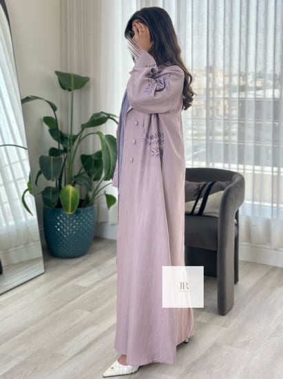 عباية كريب الراقي تطريز اغصان - وردي