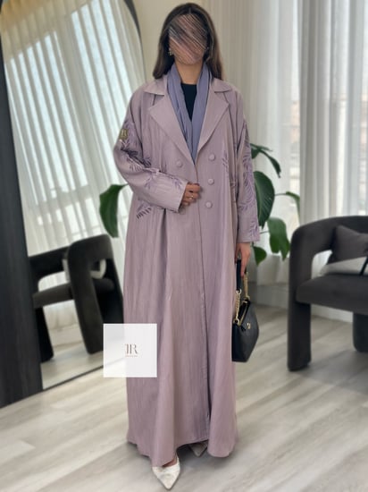 عباية كريب الراقي تطريز اغصان - وردي