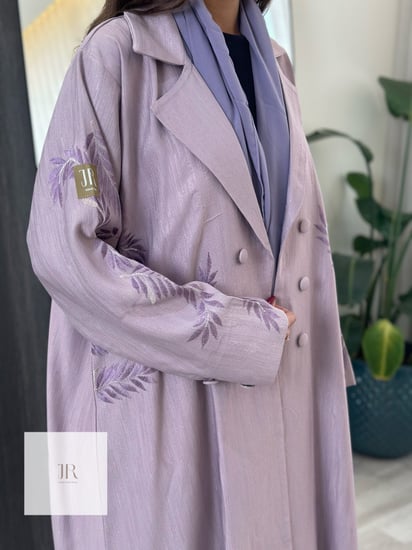 عباية كريب الراقي تطريز اغصان - وردي