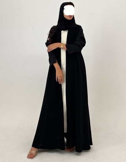 كريب أسود كلوش اكمام مع أكمام جاكار