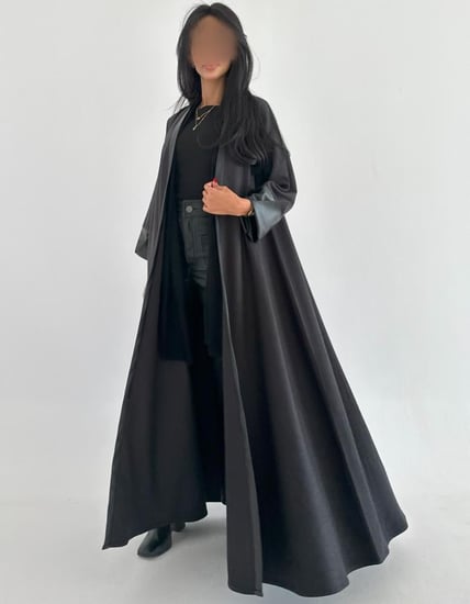 جوخ إيطالي رمادي مع جلد اسود كلوش