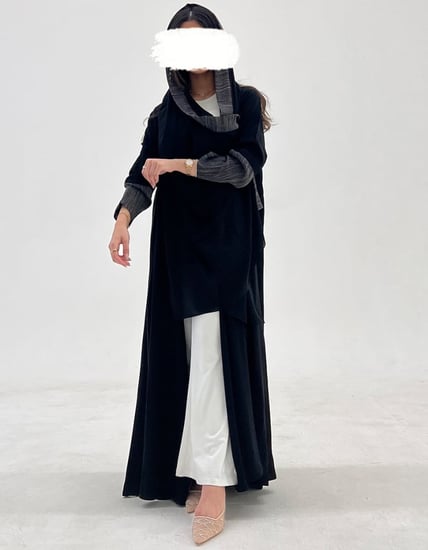 عباية كريب اسود ولنن خيشه