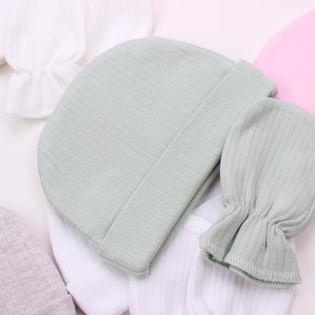 قبعة وكفوف مواليد قطن 100%