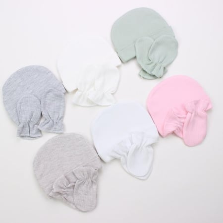 طقم قبعة وكفوف مواليد قطن