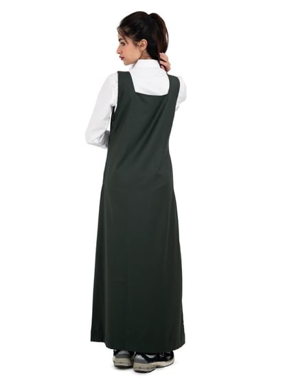 مريول متوسط زيتي مربع قصة رقبة مربعة سحاب جانبي جيب جانبي مخفي وخامة ث