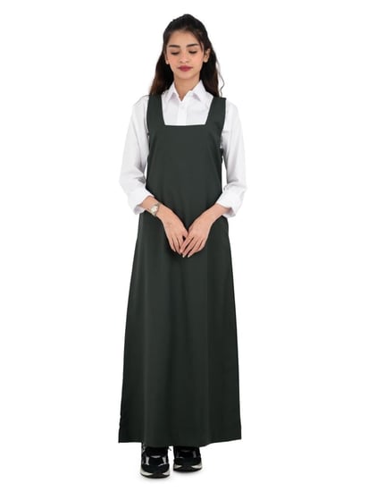 مريول متوسط زيتي مربع قصة رقبة مربعة سحاب جانبي جيب جانبي مخفي وخامة ث