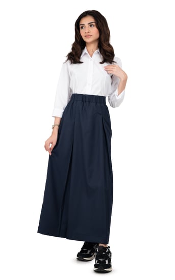 تنورة مريول ثانوي كحلي بخصر مطاطي جيب مخفي وسحاب جانبي وخامة ناعمة