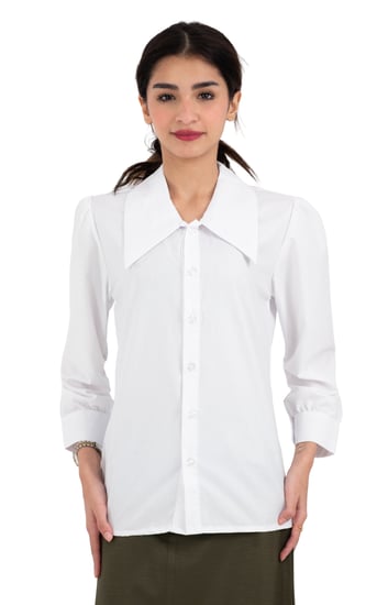 بلوزة مريول ثانوي ابيض ياقة قلاب كبيرة كوري ستة ازرار واكمام بكبك وخام