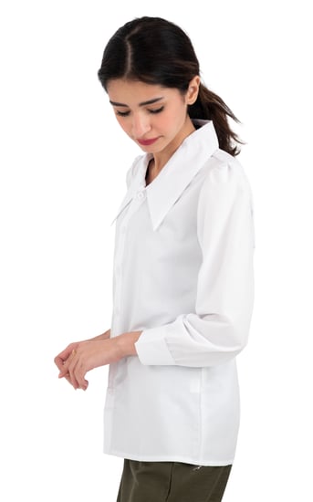 بلوزة مريول ثانوي ابيض ياقة قلاب كبيرة كوري ستة ازرار واكمام بكبك وخام