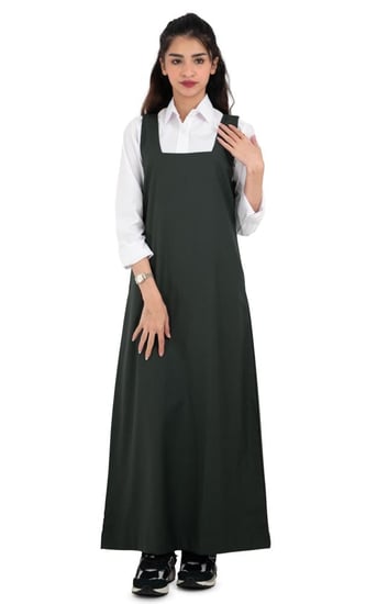 مريول متوسط زيتي مربع قصة رقبة مربعة سحاب جانبي جيب جانبي مخفي وخامة ث