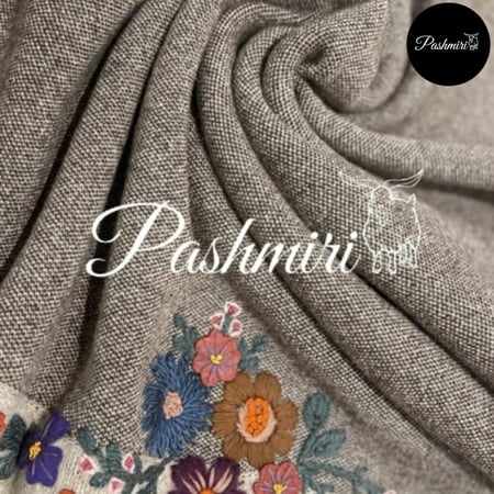 شال خاكي على بني غانق مع بيج غامق صوف كشميري مع صوف تركي تطريز يدوي 72×160سم               Kashmiri wool scarves with Turkish wool and hand embroidery