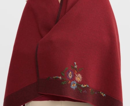 شال أحمر عقيقي صوف كشميري مع صوف تركي تطريز يدوي 72×160سم Kashmiri wool scarves with Turkish wool and hand embroidery