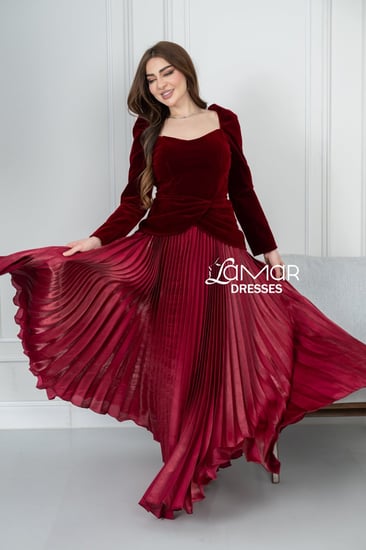 فستان  سهره مميز لون  عنابي