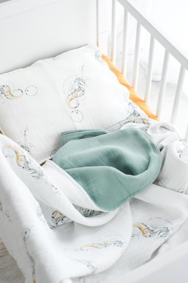 طقم شراشف مهد أطفال موسلين 3 قطع بنقوش حورية البحر -صنع في تركيا