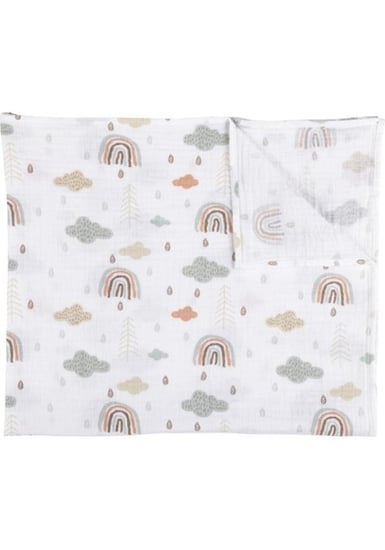 بطانية موسلين مطبوعة للأطفال - لون أبيض بطبعات ناعمة - قطن طبيعي خفيف وناعم - idilbaby - تركي أصلي