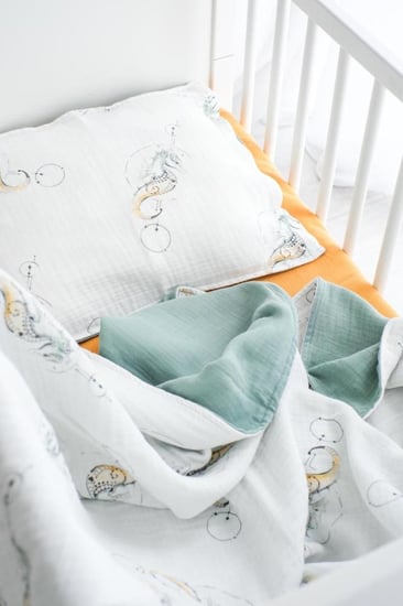 طقم شراشف مهد أطفال موسلين 3 قطع بنقوش حورية البحر -صنع في تركيا