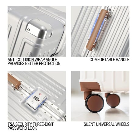 شنطة أمبي 24 انش بهيكل من الألومنيوم (منفذ USB, حامل أكواب وجوال) - ابيض