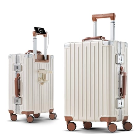 شنطة أمبي 24 انش بهيكل من الألومنيوم (منفذ USB, حامل أكواب وجوال) - ابيض