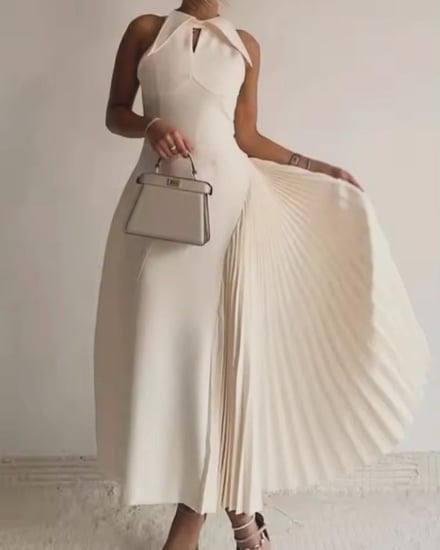 Ivory Pleated Elegance Gown