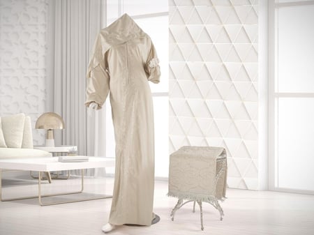 طقم شرشف صلاة مطرز مع سجادة - بيج