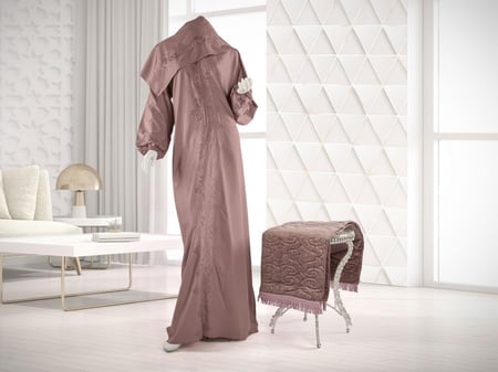 طقم شرشف صلاة مطرز مع سجادة - لحمي