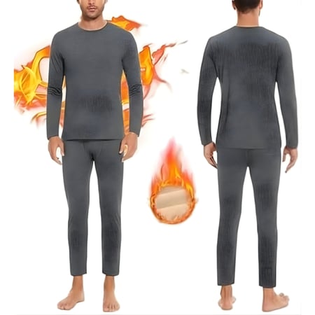 رجل يرتدي طقم ملابس داخلية حرارية رمادية مبطنة بالصوف
