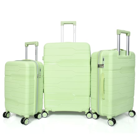 طقم حقائب سفر من مورانو من البولي بروبلين من 3 قطع و 4 عجلات دوارة مع قفل مدمج نوع TSA لون تفاحي