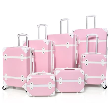 طقم شنط سفر كلاسيك مورانو من7 قطع فايبر و جلد فاخر وردي