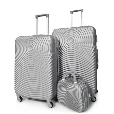 مورانو طقم شنط سفر  فايبر  ثلاث قطع مع شنطة مكياج  بتصميم دوائر سلفر