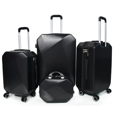 طقم شنط سفر مورانو فايبر بتصميم معين هندسي مكون من 4 قطع أسود