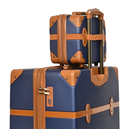 طقم شنط سفر كلاسيك مورانو من7 قطع فايبر و جلد فاخر كحلي و بني