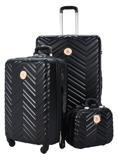 ستار لاين طقم شنط سفر فايبر  من 4 حقائب و 1 شنطة مكياج أسود