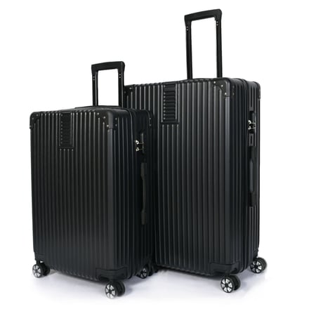 مورانو طقم شنط سفر من الفايبر المضادة للصدمات خفيفة الوزن بعجلات 360 درجة طقم 3 قطع أسود